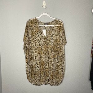 Jordan Taylor Leopard Print V-Neck Sleeveless Swim Cover-Up Size Medium